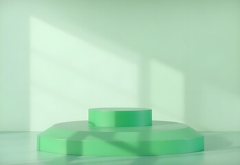 Modern minimalist interior design of a spacious empty room with a green screen wall and a blank podium, perfect for business or art presentations