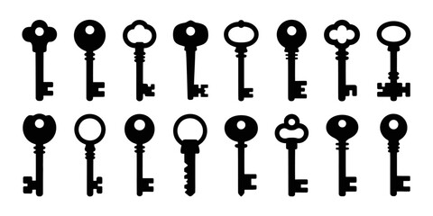 Collection of vintage silhouette keys showing different shapes for decorative uses and designs