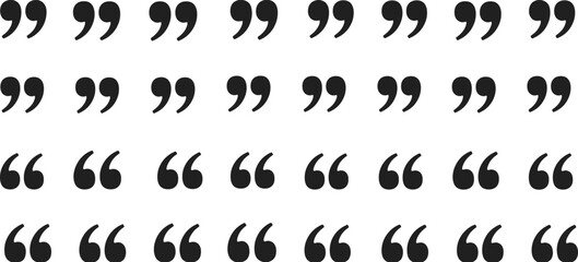 Collection of quotation marks icons vector illustrations, different styles and designs, set of black punctuation symbols for quotes