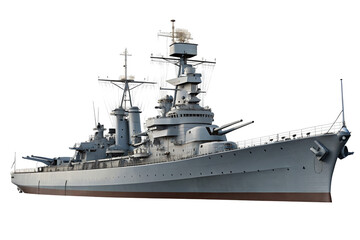 Battleship on a white background showcasing naval power and maritime engineering of warship design