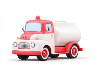 白い背景の赤と白の漫画タンクローリーのイラストレーション