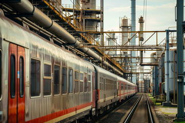 Naklejka premium Intersection of transport and industry with passing train