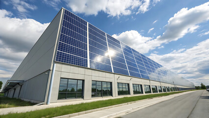Obraz premium Solar panels on the facade of a building generating renewable energy