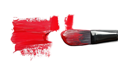 Brush with red paint strokes on transparent background, png