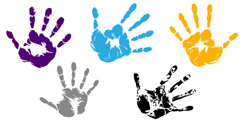 Fototapeta premium vector collection of diverse colored handprints showing fingerprints and texture variations vectorwhite background 
