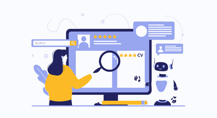 Automated recruitment process: AI-powered resume screening and talent acquisition illustration concept