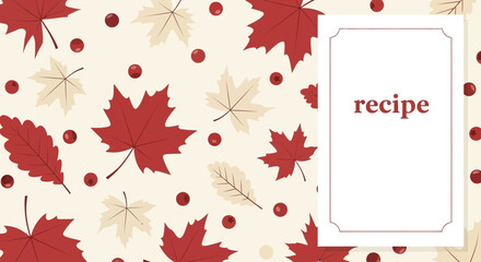 Autumn Inspired Recipe Card Template With Fall Foliage Background Design