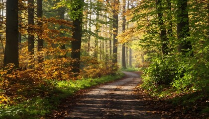 Obraz premium Autumn Forest Path Covered with Golden Leaves