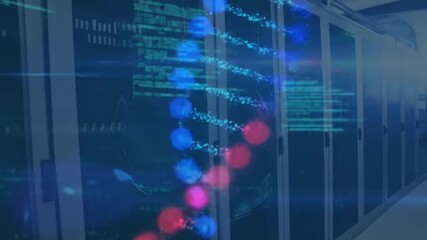 Data server room with DNA helix animation, ideal for science and technology themes - Powered by Adobe