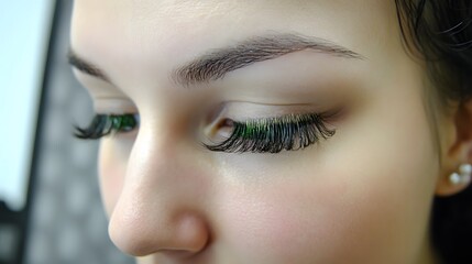 Obraz premium Closeup Woman Eye Green Eyelashes Makeup Beauty
