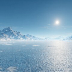 Obraz premium Serene arctic vista snow-capped mountains meet a vast, icy sea under a bright, clear sun