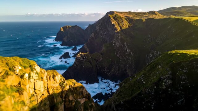 Coastal cliffs and waves