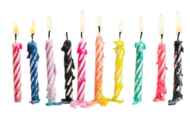 Burned birthday candles on transparent background, png