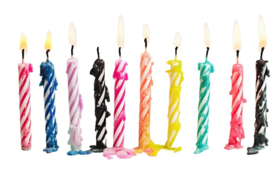 Burned birthday candles on transparent background, png - Powered by Adobe