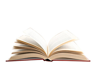 An open book with visible printed text, with some pages flipping naturally as if caug