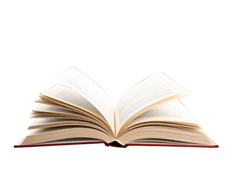 An open book with visible printed text, with some pages flipping naturally as if caug