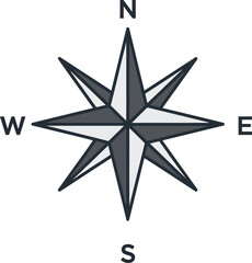 Simple black compass rose icon with cardinal directions on white background