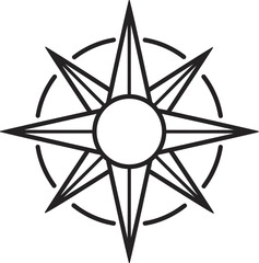 Black and white compass rose icon with cardinal directions labeled