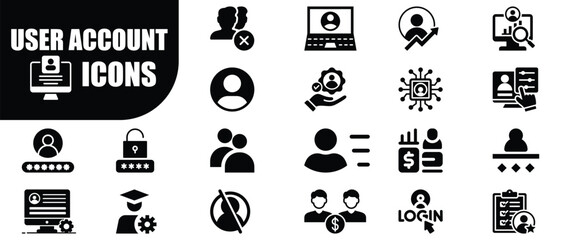User account icons set with various symbols and actions graphic