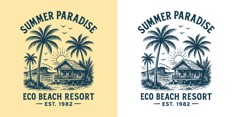 Summer Paradise Eco Beach Resort Tropical Island Vintage Design