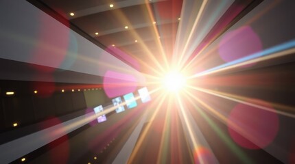 Abstract Light Burst: A striking visual representation of energy and motion, showcasing a bright, luminous burst of light radiating outward against a dark backdrop.