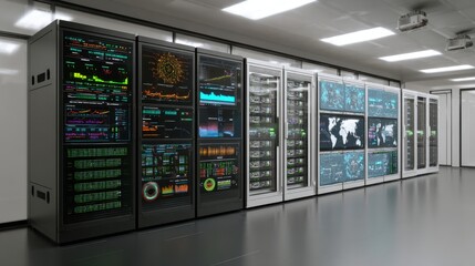 Obraz premium High-Tech Server Room with Energy Efficient Cooling Systems for Optimal Performance and Data Management