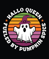 Hallo Queen Fueled by Pumpkin Spice Halloween Tee