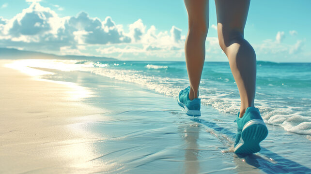 woman jogging by the sea - Powered by Adobe
