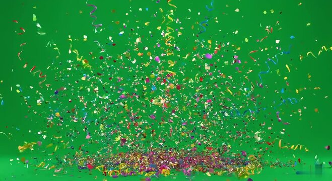 Party blower unfurling and retracting in animated loop with festive colors on green screen background, generative ai