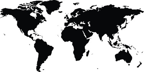 Black and white world map illustration on transparent background