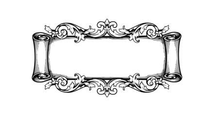 Elaborate white scroll frame with vintage acanthus leaf details and parchment sides.