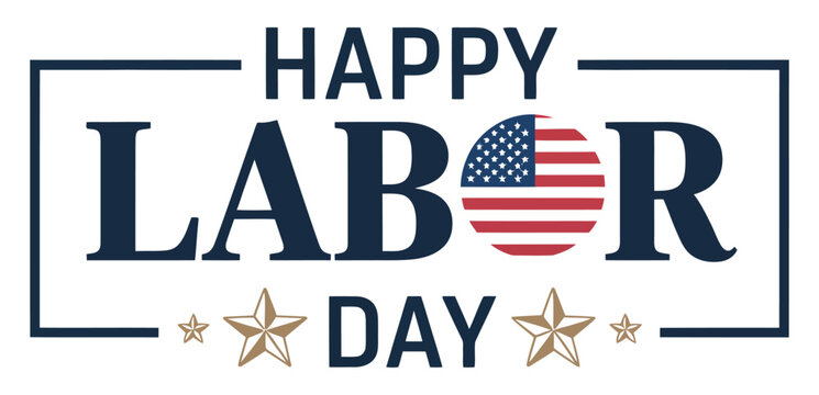 Happy Labor Day banner with American flag typography and stars, ideal for patriotic promotions, holiday greetings, and festive events