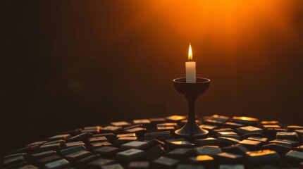 Illuminating Light: A candle sits atop an elegant candle holder, its flame casting a warm glow against a background. The image captures a sense of serenity, comfort, and contemplative reflection.