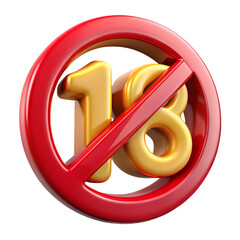 Red Circle with Gold 18 and Prohibition Symbol.