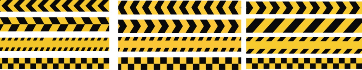 "Yellow and Black Caution Warning Tape Set – Industrial Safety, Road, and Construction Hazard Vector".

