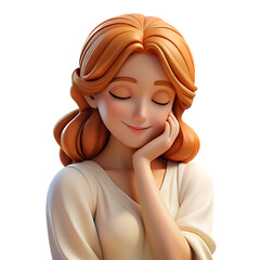 Smiling Cartoon Woman with Red Hair and Closed Eyes.