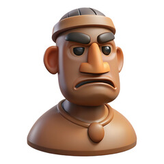 Stylized 3D bust of an angry cartoon man with a headband and necklace.