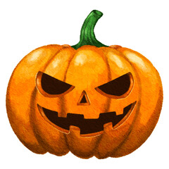 Watercolor Halloween Pumpkin Jack-o&rsquo;-Lantern Illustration