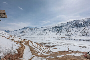 Picturesque view of the Key Gompa Monastery (4166 m) at sunrise. Spiti valley, Himachal Pradesh, India.