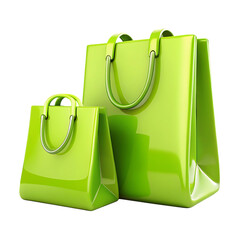 Two glossy lime green shopping bags of different sizes.