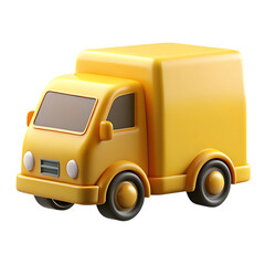 Yellow 3D Rendered Delivery Truck Isolated on White.