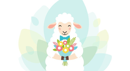 Charming Sheep Character with Flowers for Easter Celebration Illustration