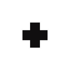 Fototapeta premium Simple black cross icon, signifying care and aid.
