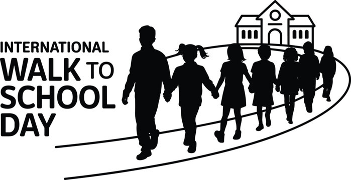 International Walk to School Day children walking to school - Powered by Adobe