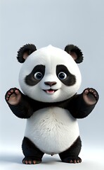 Joyful 3D Panda Cub with Expressive Blue Eyes and Welcoming Open Arms.