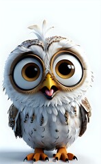 Portrait of a Whimsical White Owl with Huge Surprised Golden Eyes.