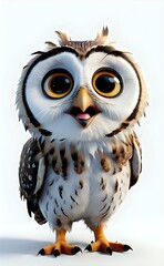 Hyper-Detailed 3D Owlet with Enormous Amber Eyes and a Playful Smile.