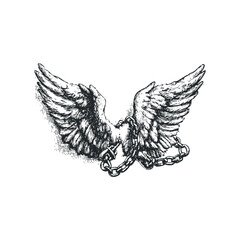 Obraz premium Engraved Winged Angel with Binding Chain Symbolizing Struggle