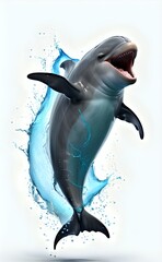 Exuberant Dolphins Dynamic Leap from a Vortex of Stylized Blue Water.