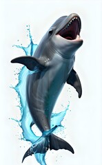 Fierce Dolphin-Shark Chimera Leaps Majestically with Open Jaws and a Blue Splash.
